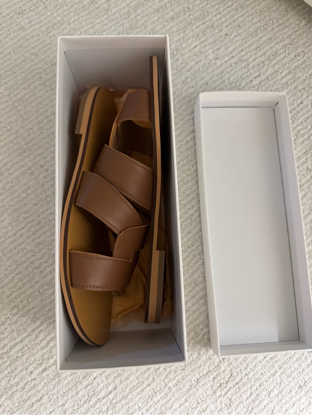 Quince Women's Brown Slide Sandals 7.5 Italian leather cutout cognac New in Box - Picture 3 of 4